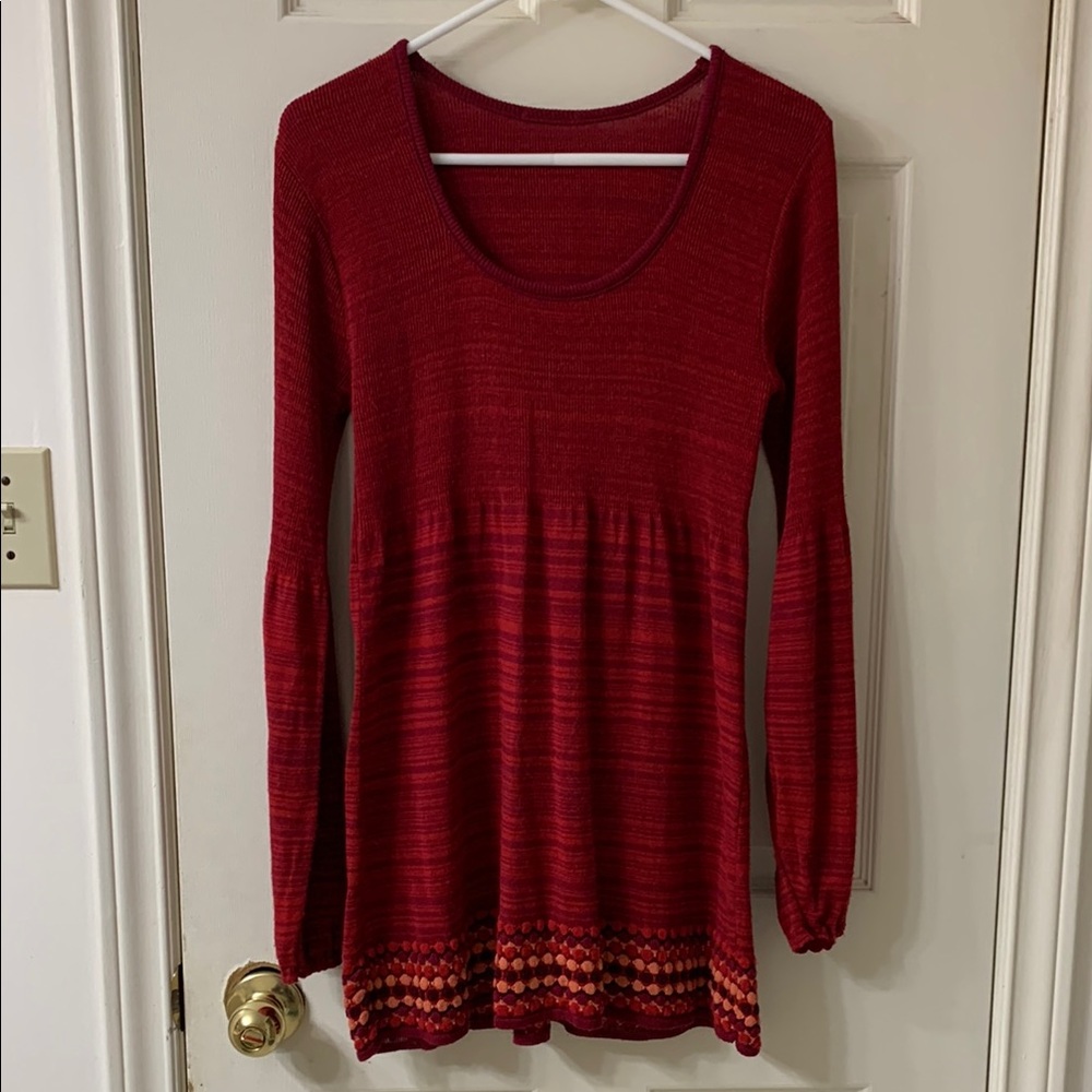 🌷3 for $25🌷Unbranded, US M, Red & Burgundy Stripe Long Sleeve Boho Knit Dress